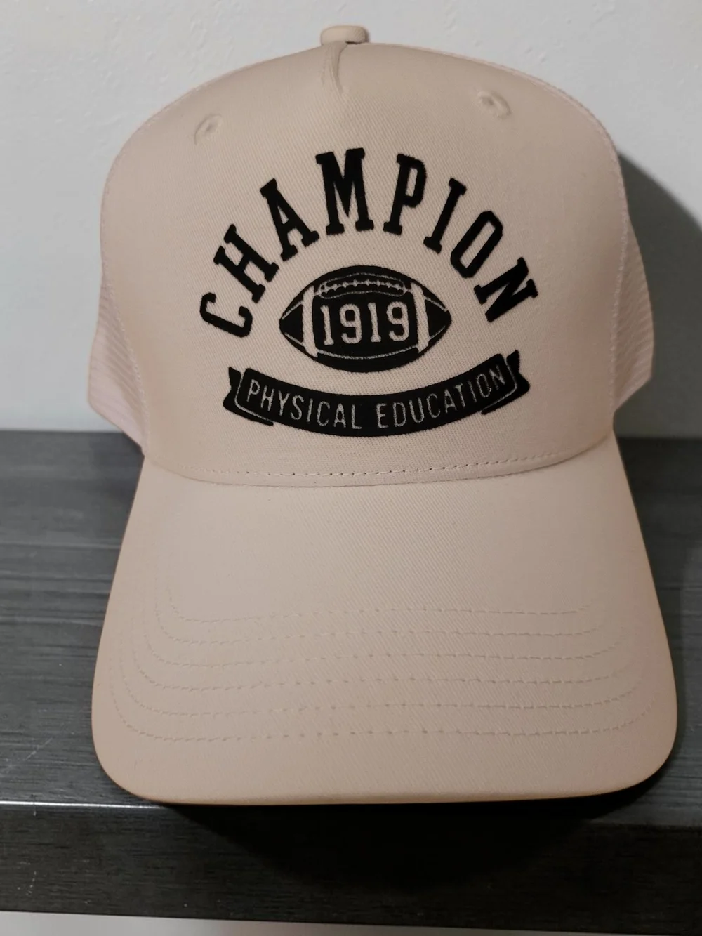 Champion White 'Physical Education' Mesh-Back Trucker Hat